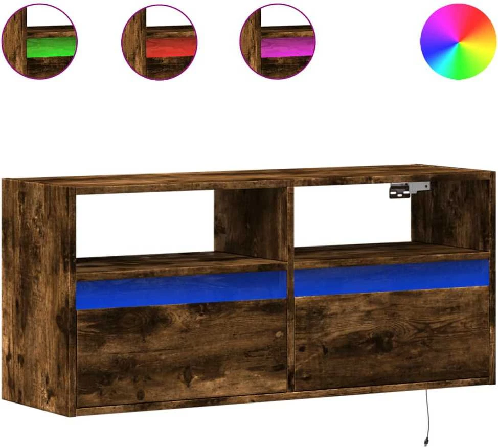 TV staliukas Sieninė TV spintelė su LED lemputėmis, dūminė, 100x31x45cm