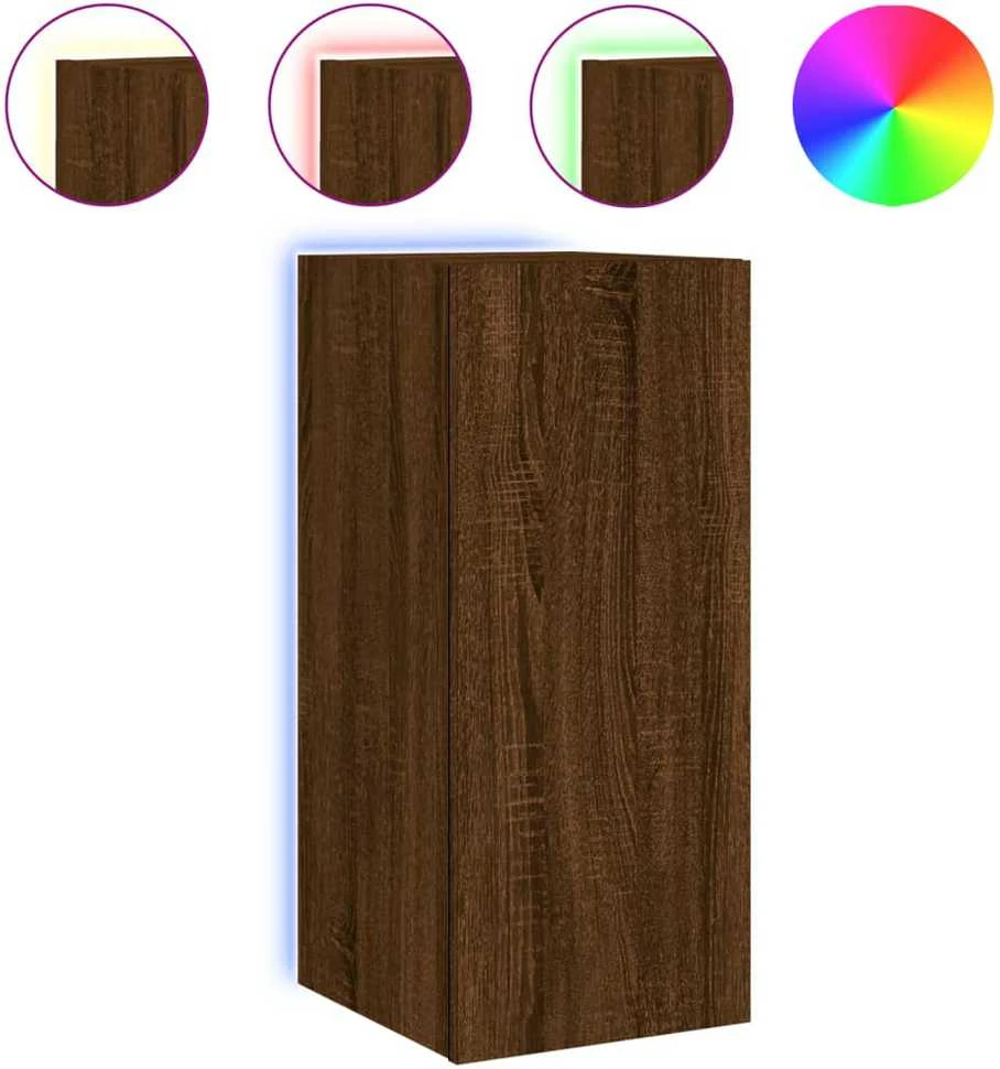 TV staliukas Sieninė TV spintelė su LED lemputėmis, ruda, 30,5x35x70cm