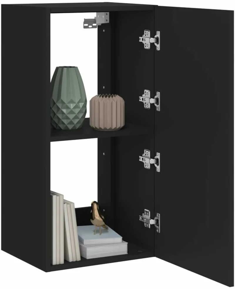 TV staliukas Sieninė TV spintelė su LED lemputėmis, juoda, 40,5x35x80cm
