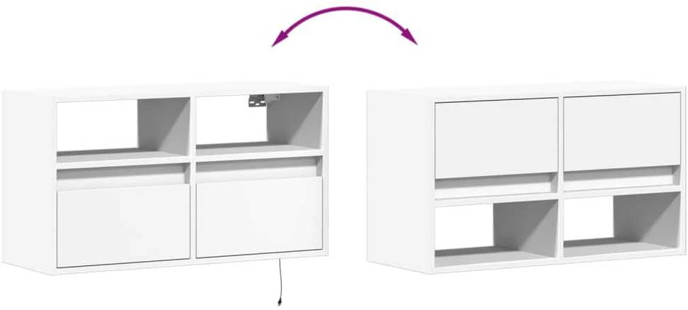 TV staliukas Sieninė TV spintelė su LED lemputėmis, balta, 80x31x45cm