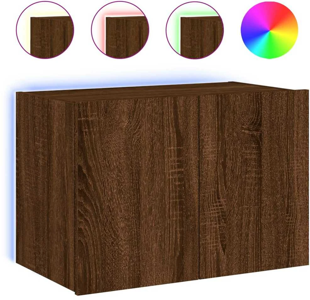TV staliukas Sieninė TV spintelė su LED lemputėmis, ruda ąžuolo, 60x35x41cm