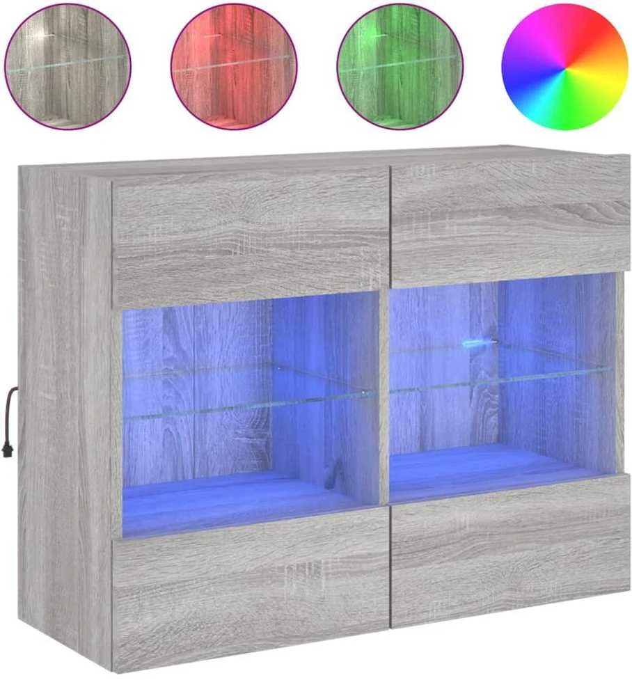 TV staliukas Sieninė TV spintelė su LED lemputėmis, pilka, 78,5x30x60,5cm