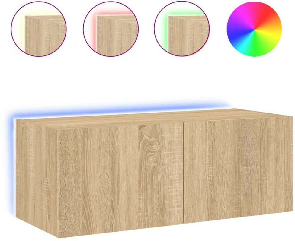 TV staliukas Sieninė TV spintelė su LED lemputėmis, ąžuolo, 80x35x31cm