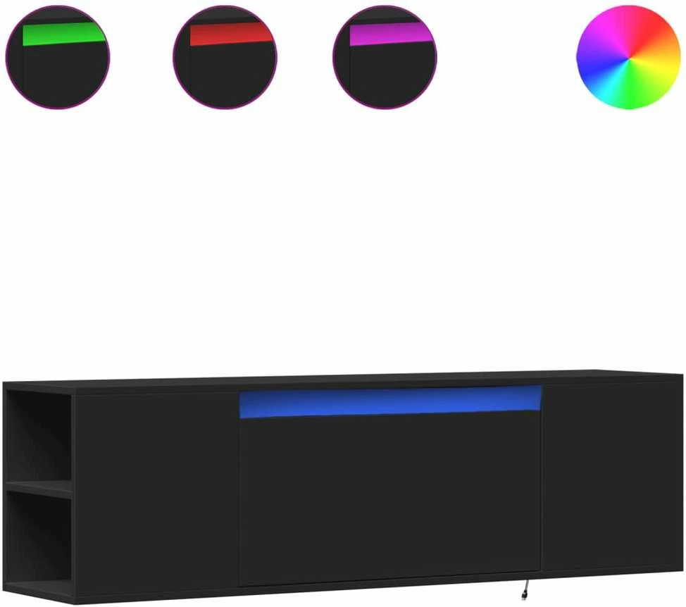 TV staliukas Sieninė TV spintelė su LED lemputėmis, juoda, 135x31x39,5cm