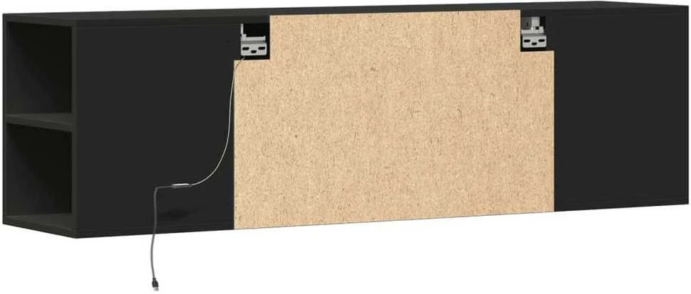 TV staliukas Sieninė TV spintelė su LED lemputėmis, juoda, 135x31x39,5cm