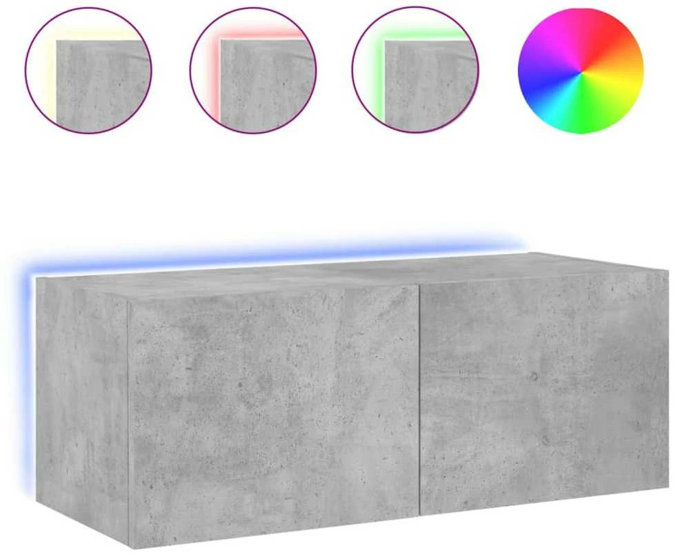 TV staliukas Sieninė TV spintelė su LED lemputėmis, betono pilka, 80x35x31cm