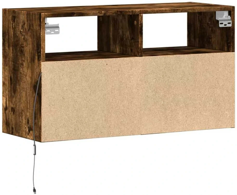 TV staliukas Sieninė TV spintelė su LED lemputėmis, dūminė, 80x31x45cm