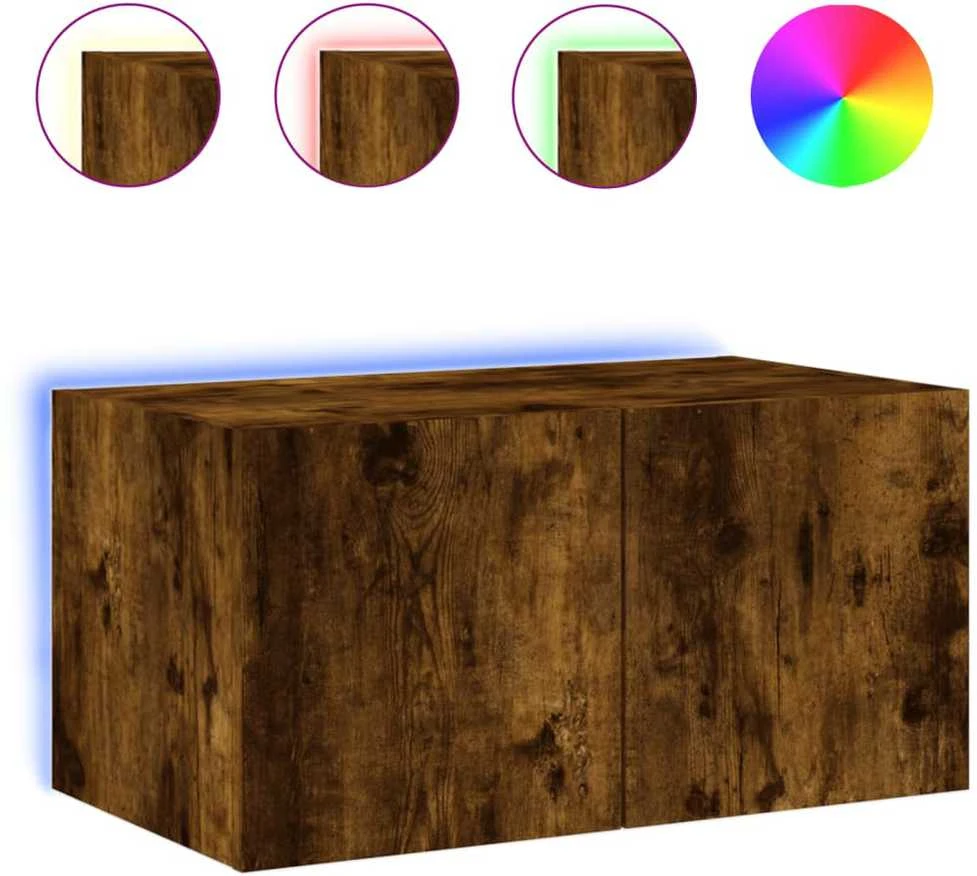 TV staliukas Sieninė TV spintelė su LED lemputėmis, dūminė, 60x35x31cm