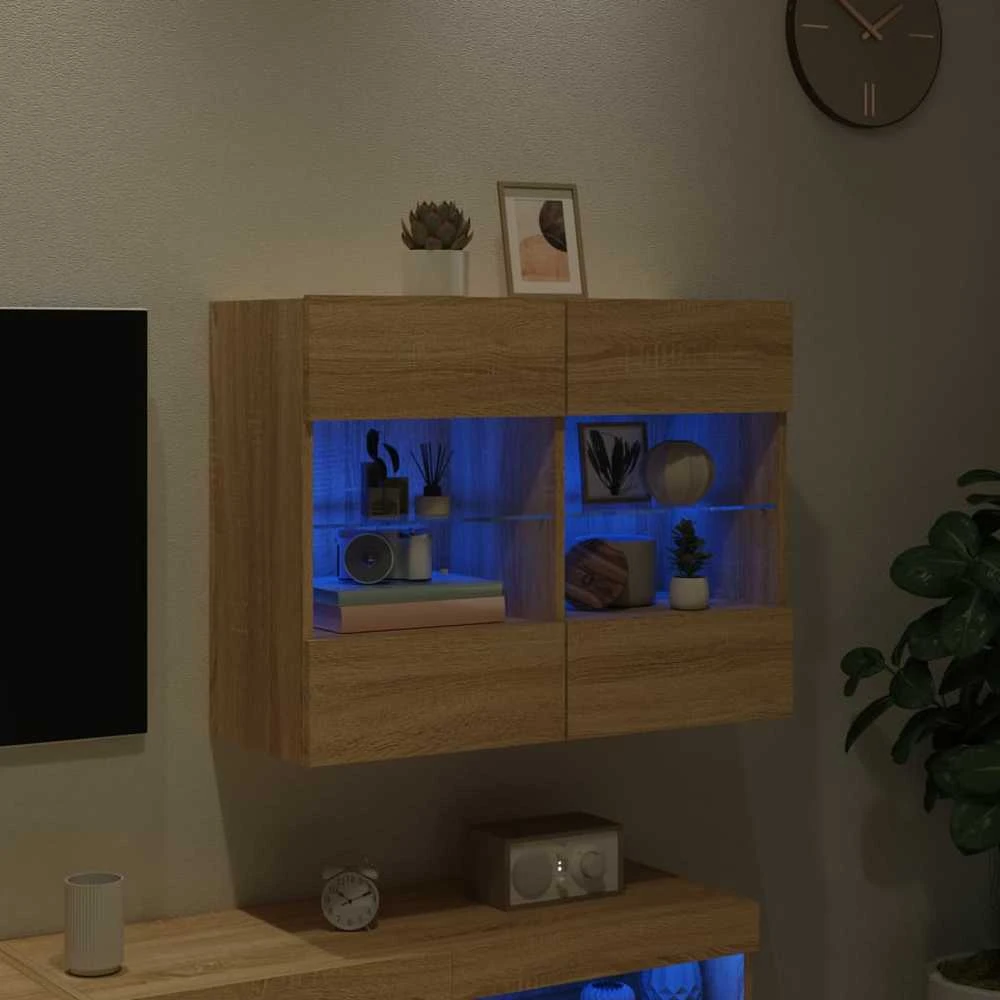 TV staliukas Sieninė TV spintelė su LED lemputėmis, ąžuolo, 78,5x30x60,5cm