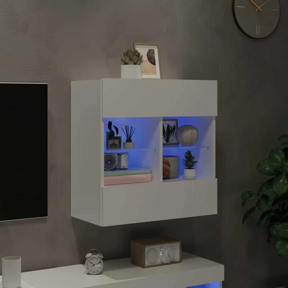 TV staliukas Sieninė TV spintelė su LED lemputėmis, balta, 58,5x30x60,5cm