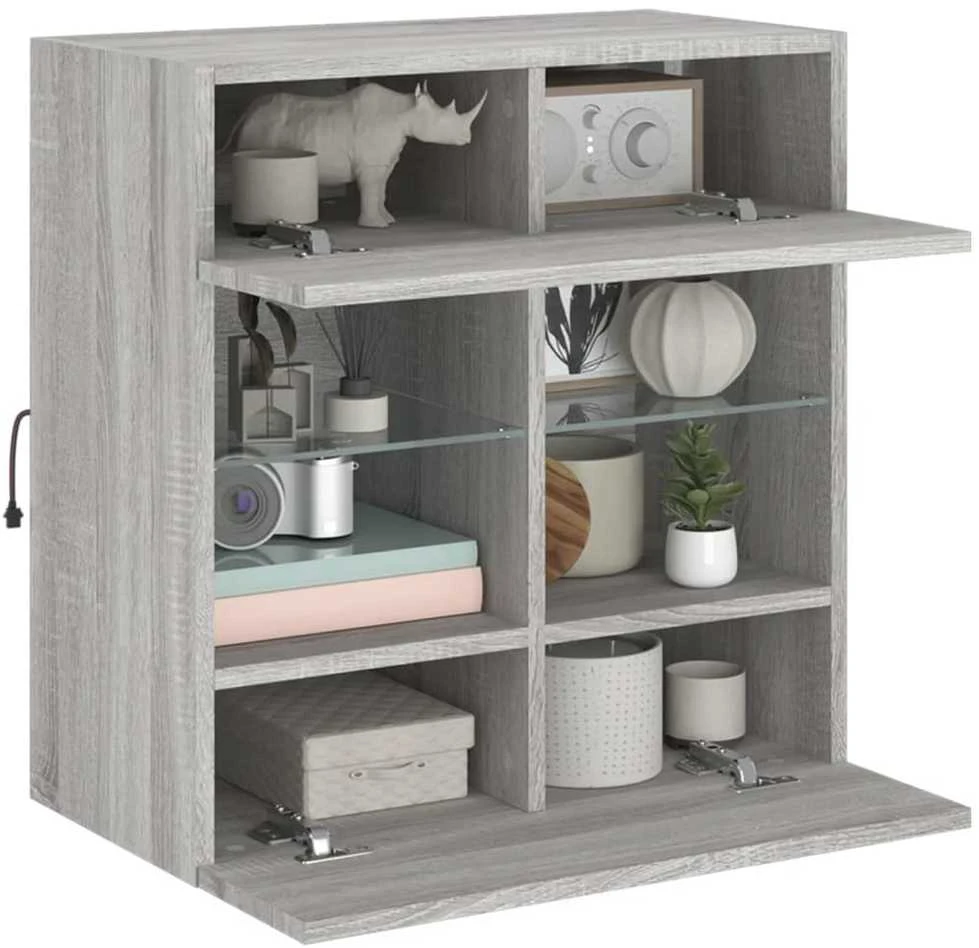 TV staliukas Sieninė TV spintelė su LED lemputėmis, pilka, 58,5x30x60,5cm