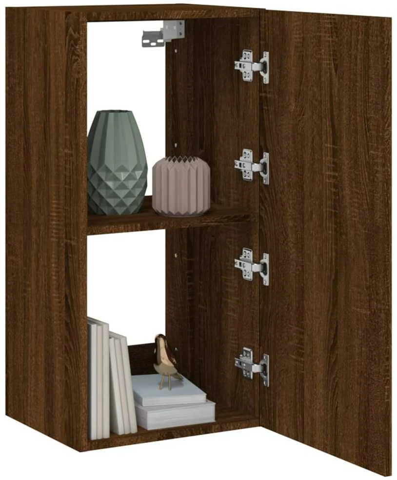 TV staliukas Sieninė TV spintelė su LED lemputėmis, ruda, 40,5x35x80cm