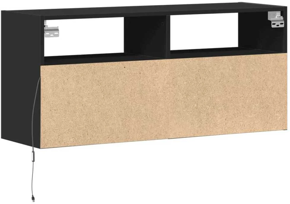 TV staliukas Sieninė TV spintelė su LED lemputėmis, juoda, 100x31x45cm