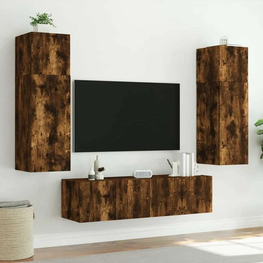 TV staliukas Sieninė TV spintelė su LED lemputėmis, dūminė, 60x35x31cm