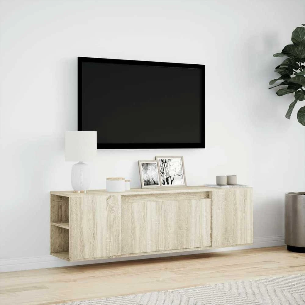 TV staliukas Sieninė TV spintelė su LED lemputėmis, ąžuolo, 135x31x39,5cm