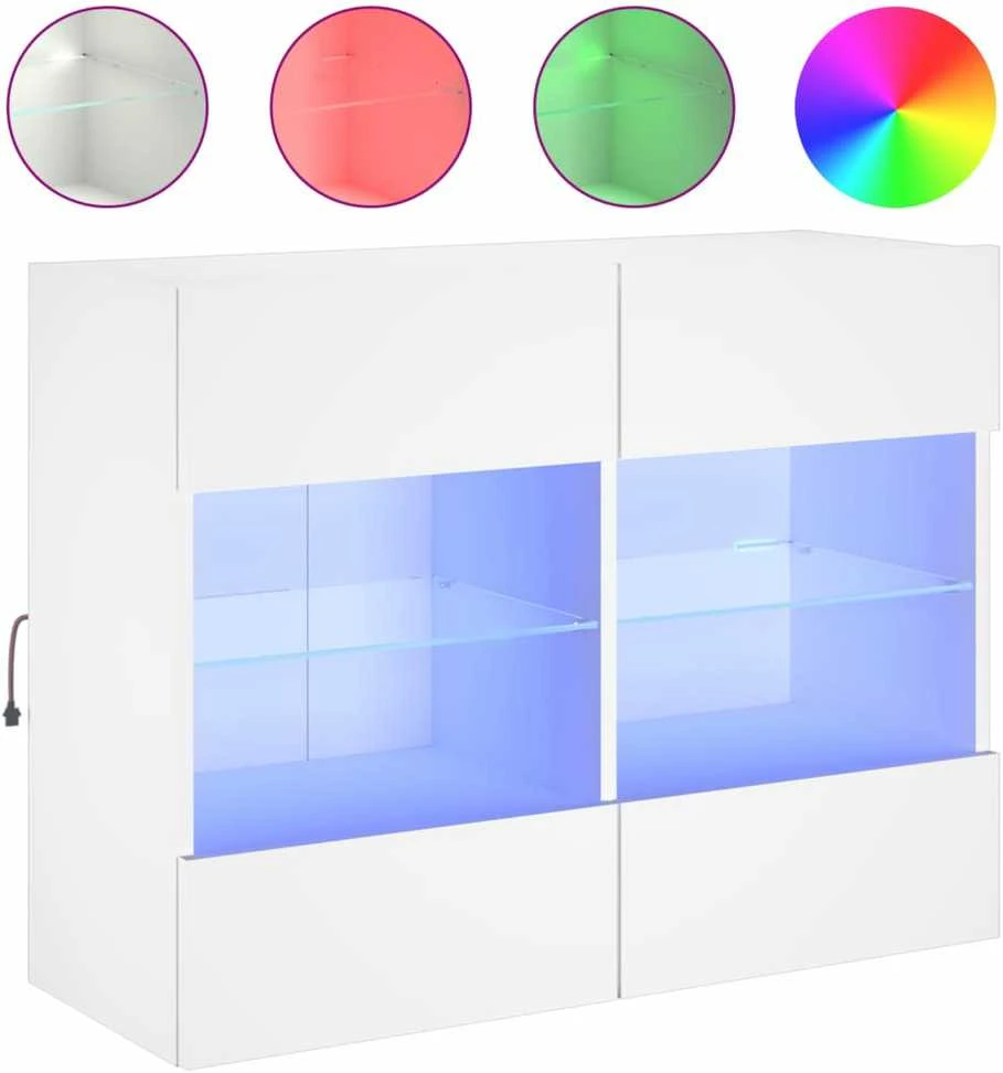TV staliukas Sieninė TV spintelė su LED lemputėmis, balta, 78,5x30x60,5cm