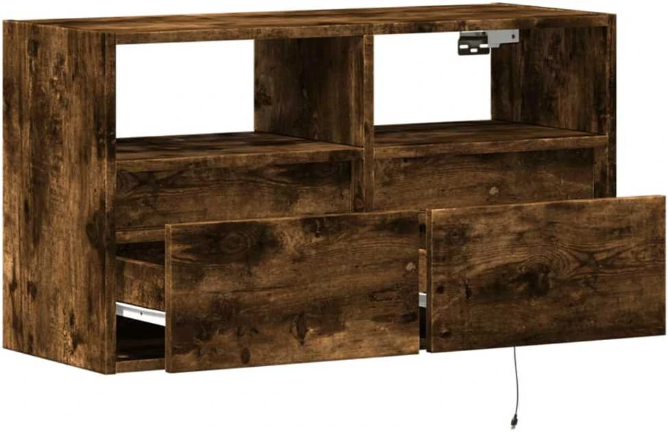 TV staliukas Sieninė TV spintelė su LED lemputėmis, dūminė, 80x31x45cm