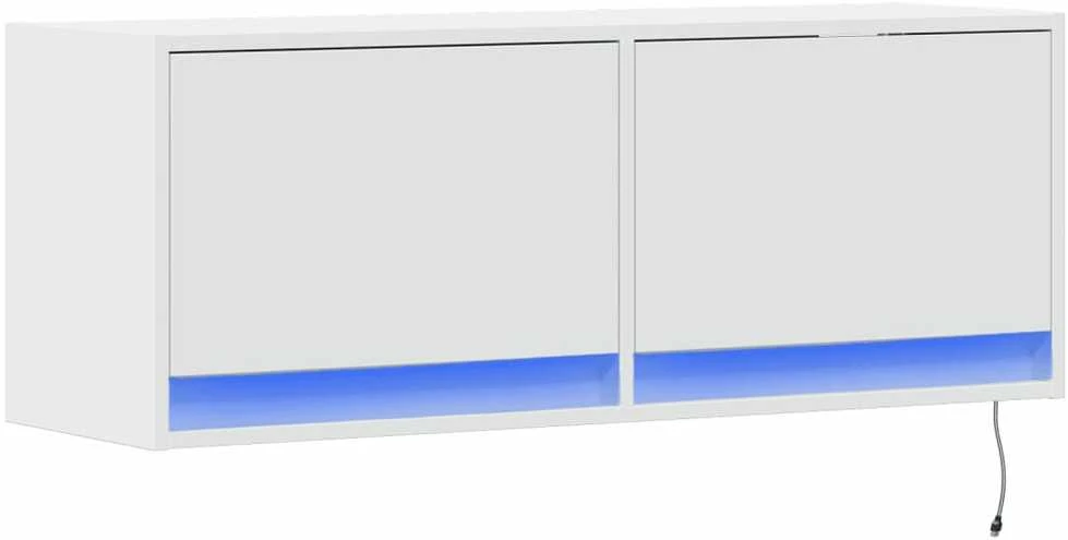 TV staliukas Sieninė TV spintelė su LED lemputėmis, balta, 100x31x35cm