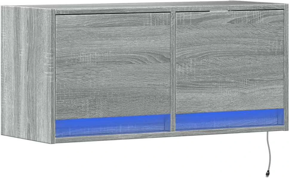 TV staliukas Sieninė TV spintelė su LED lemputėmis, pilka, 80x31x35cm