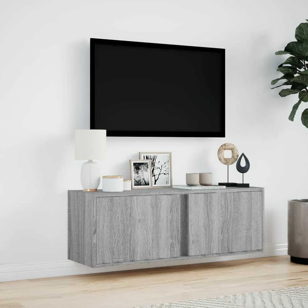 TV staliukas Sieninė TV spintelė su LED lemputėmis, pilka, 100x31x35cm