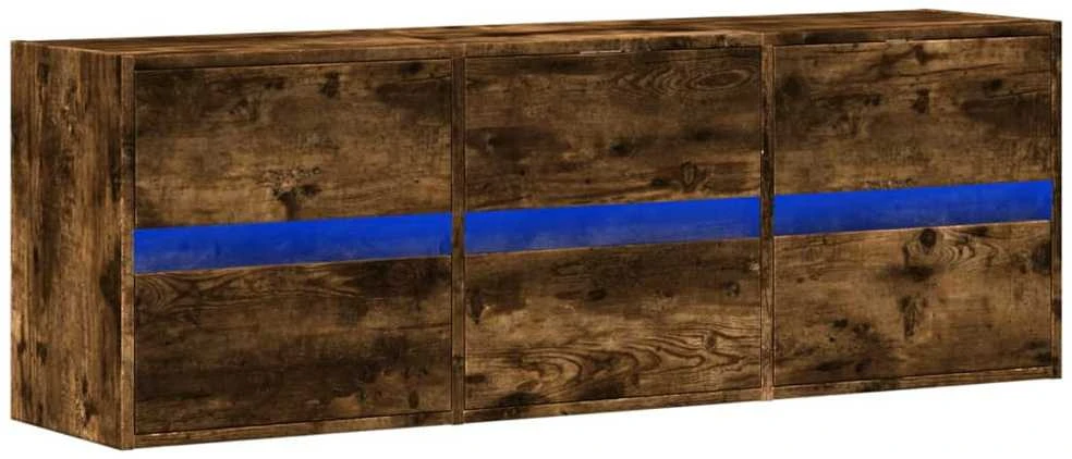 TV staliukas Sieninė TV spintelė su LED lemputėmis, dūminė, 130x31x45 cm