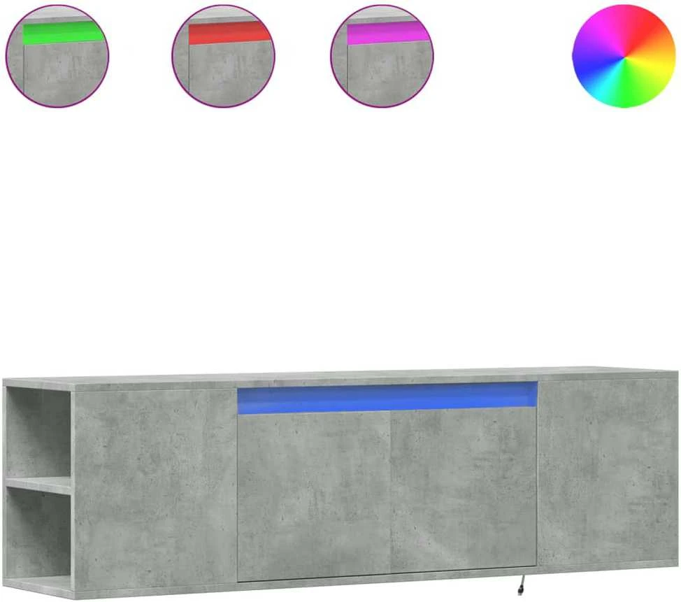 TV staliukas Sieninė TV spintelė su LED lemputėmis, betono, 135x31x39,5cm