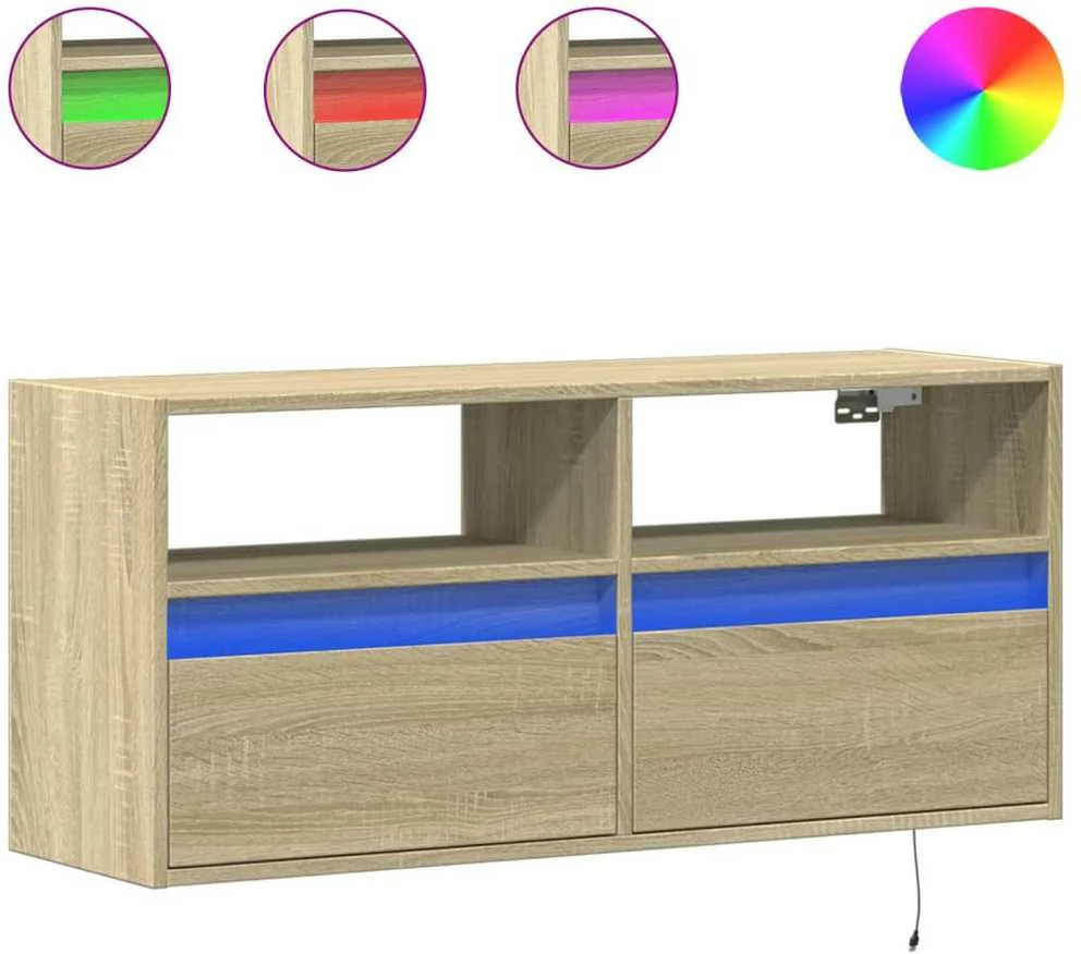 TV staliukas Sieninė TV spintelė su LED lemputėmis, ąžuolo, 100x31x45cm