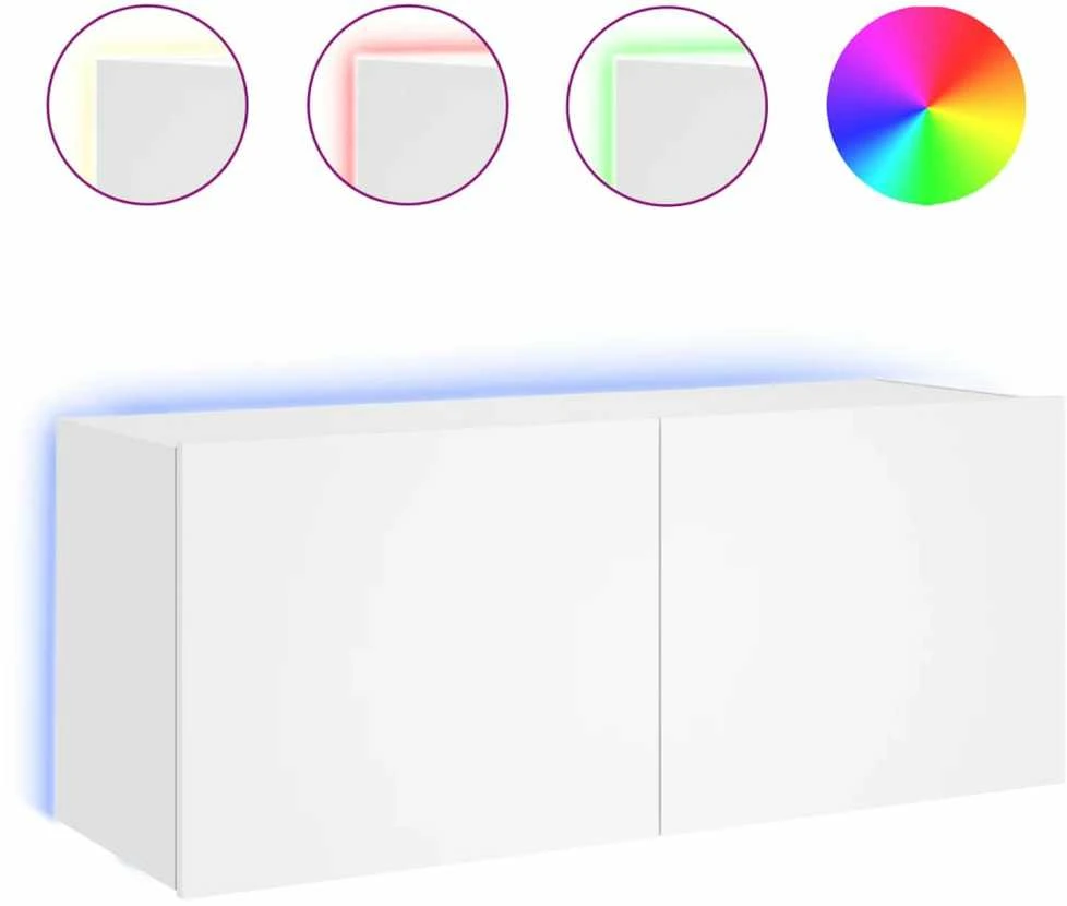 TV staliukas Sieninė TV spintelė su LED lemputėmis, balta, 100x35x41cm