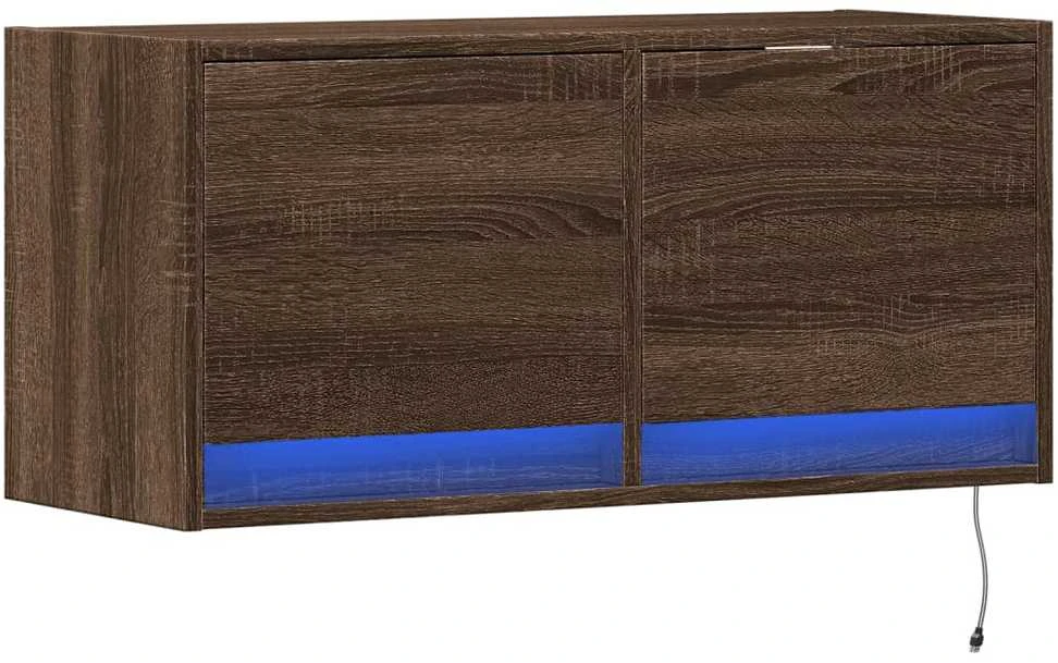 TV staliukas Sieninė TV spintelė su LED lemputėmis, ruda ąžuolo, 80x31x35cm
