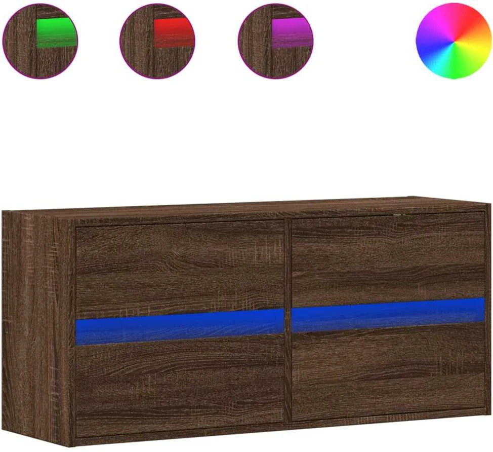 TV staliukas Sieninė TV spintelė su LED lemputėmis, ruda ąžuolo, 100x31x45cm