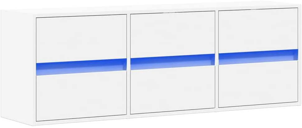 TV staliukas Sieninė TV spintelė su LED lemputėmis, balta, 130x31x45 cm
