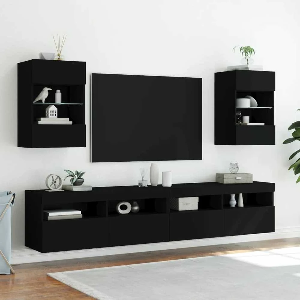TV staliukas Sieninė TV spintelė su LED lemputėmis, juoda, 40x30x60,5cm