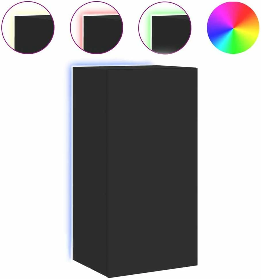 TV staliukas Sieninė TV spintelė su LED lemputėmis, juoda, 40,5x35x80cm
