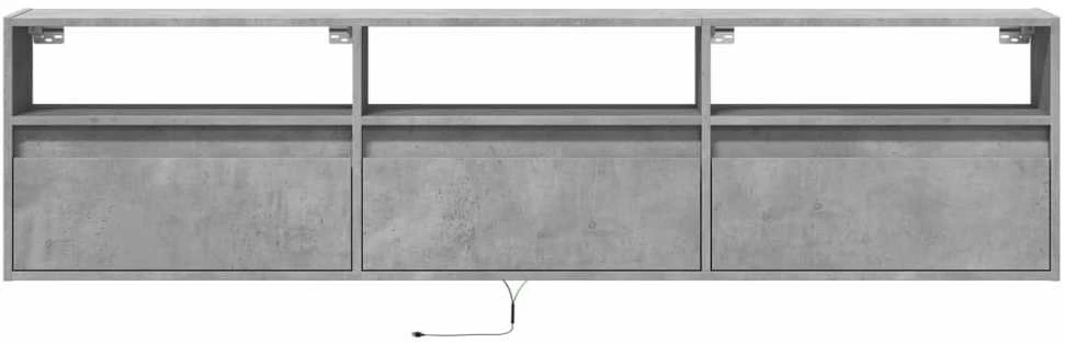 TV staliukas Sieninė TV spintelė su LED lemputėmis, betono, 180x31x45cm