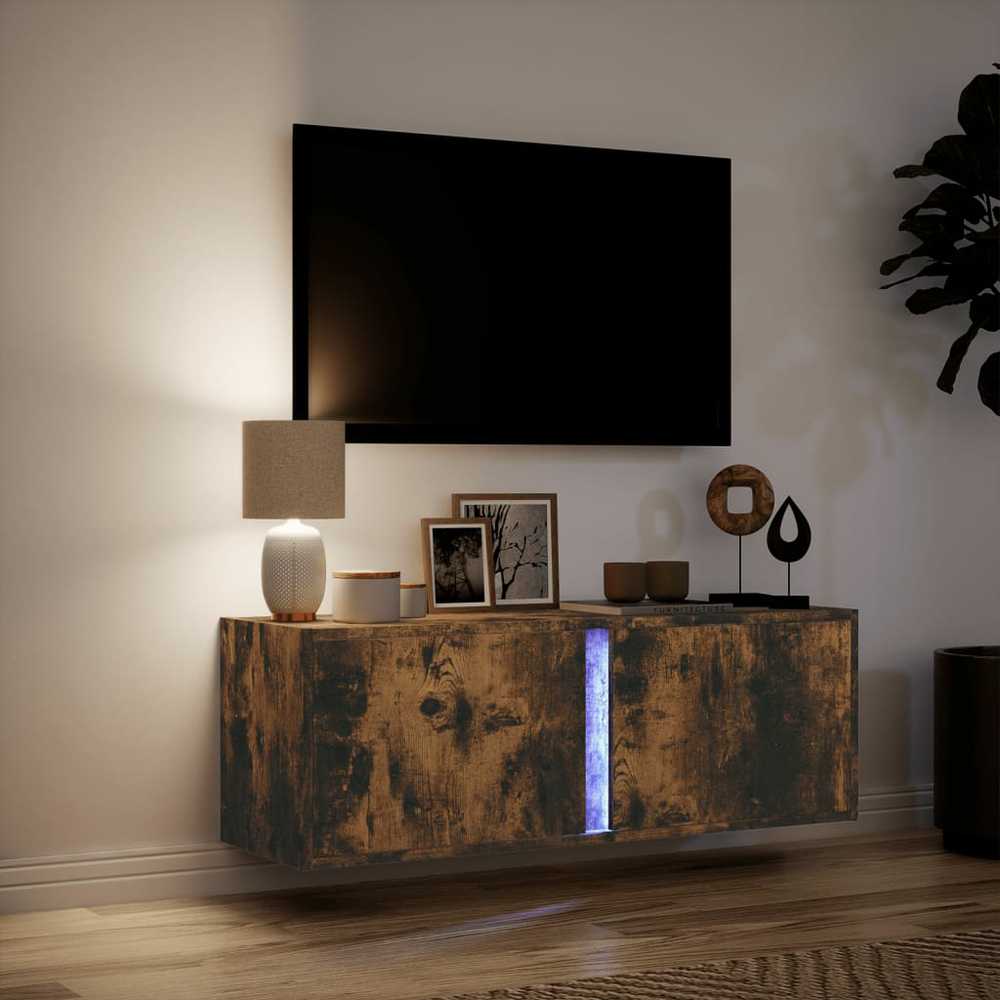 TV staliukas Sieninė TV spintelė su LED lemputėmis, dūminė, 100x31x35cm