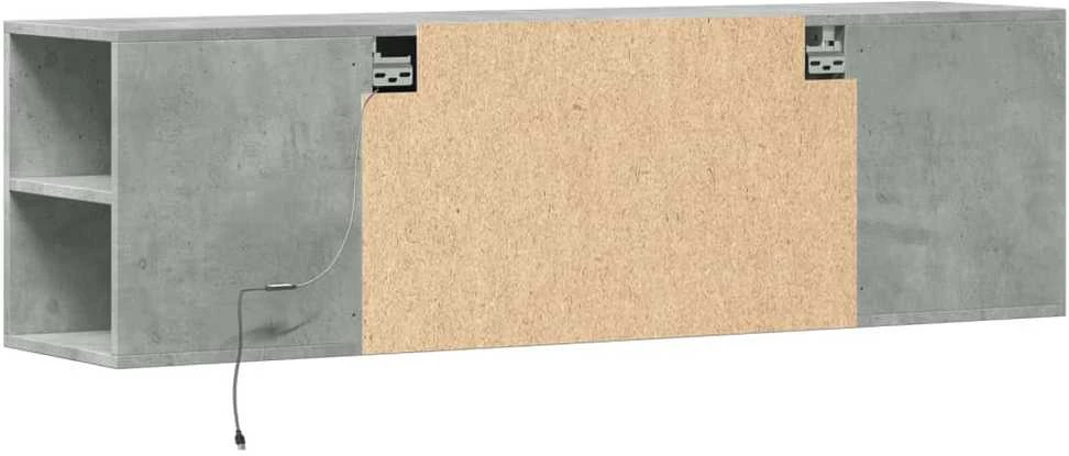 TV staliukas Sieninė TV spintelė su LED lemputėmis, betono, 135x31x39,5cm