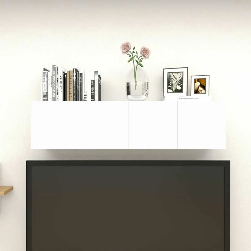 TV staliukas Sieninės televizoriaus spintelės, 4vnt., baltos, 30,5x30x30cm