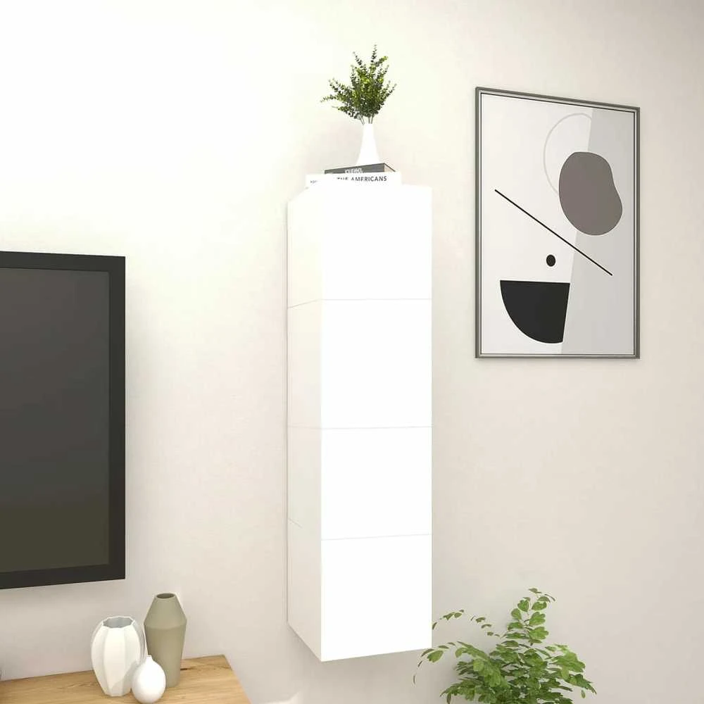 TV staliukas Sieninės televizoriaus spintelės, 4vnt., baltos, 30,5x30x30cm