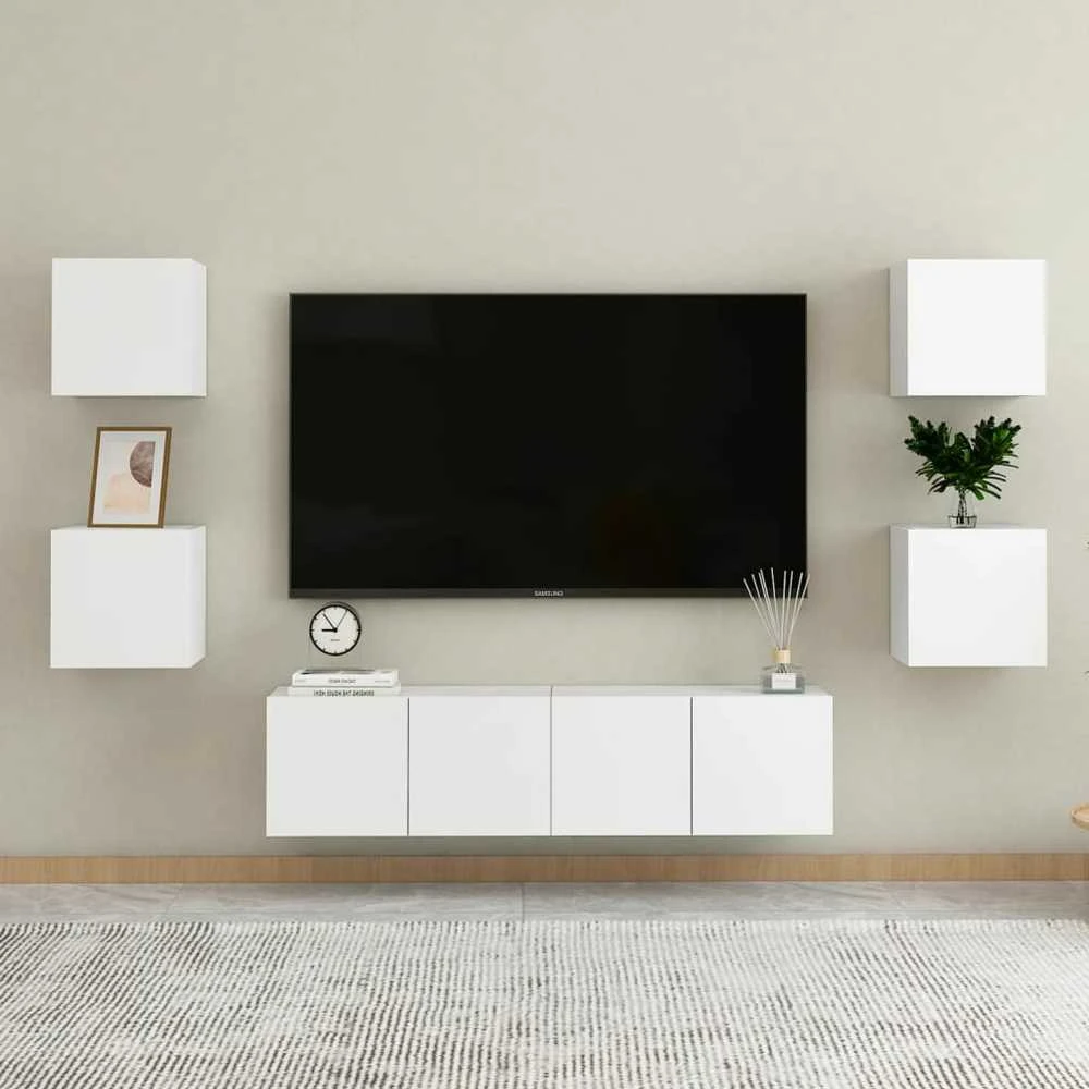 TV staliukas Sieninės televizoriaus spintelės, 4vnt., baltos, 30,5x30x30cm