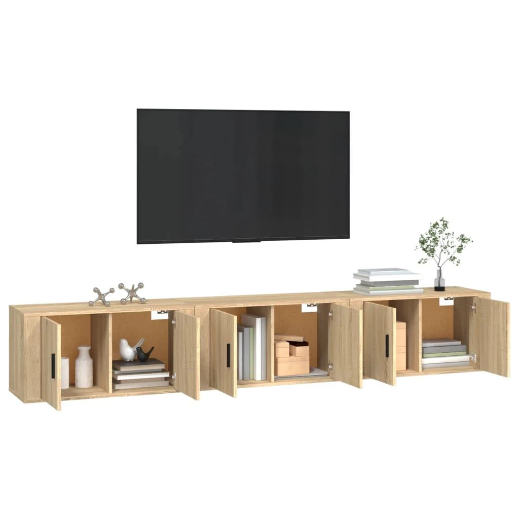 TV staliukas Sieninės televizoriaus spintelės, 3vnt., ąžuolo, 80x34,5x40cm