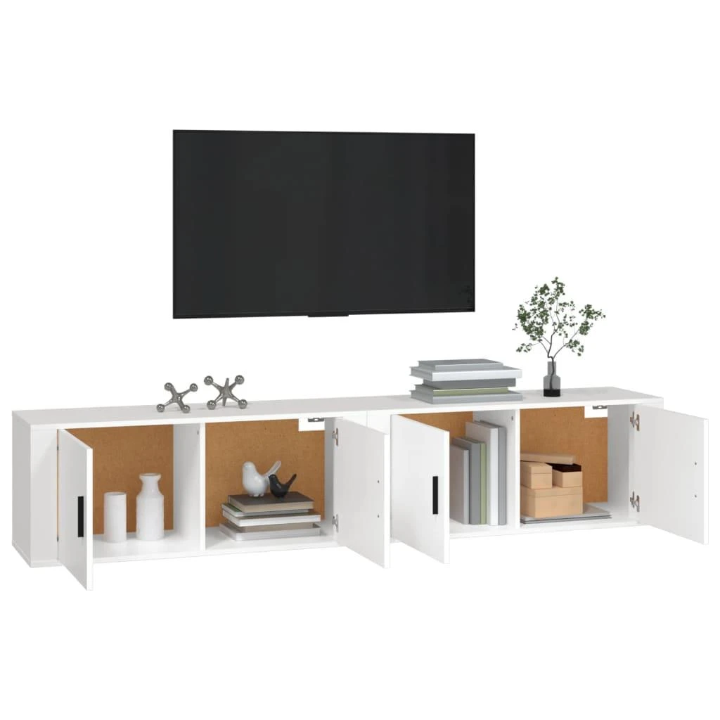 TV staliukas Sieninės televizoriaus spintelės, 2vnt., baltos, 100x34,5x40cm