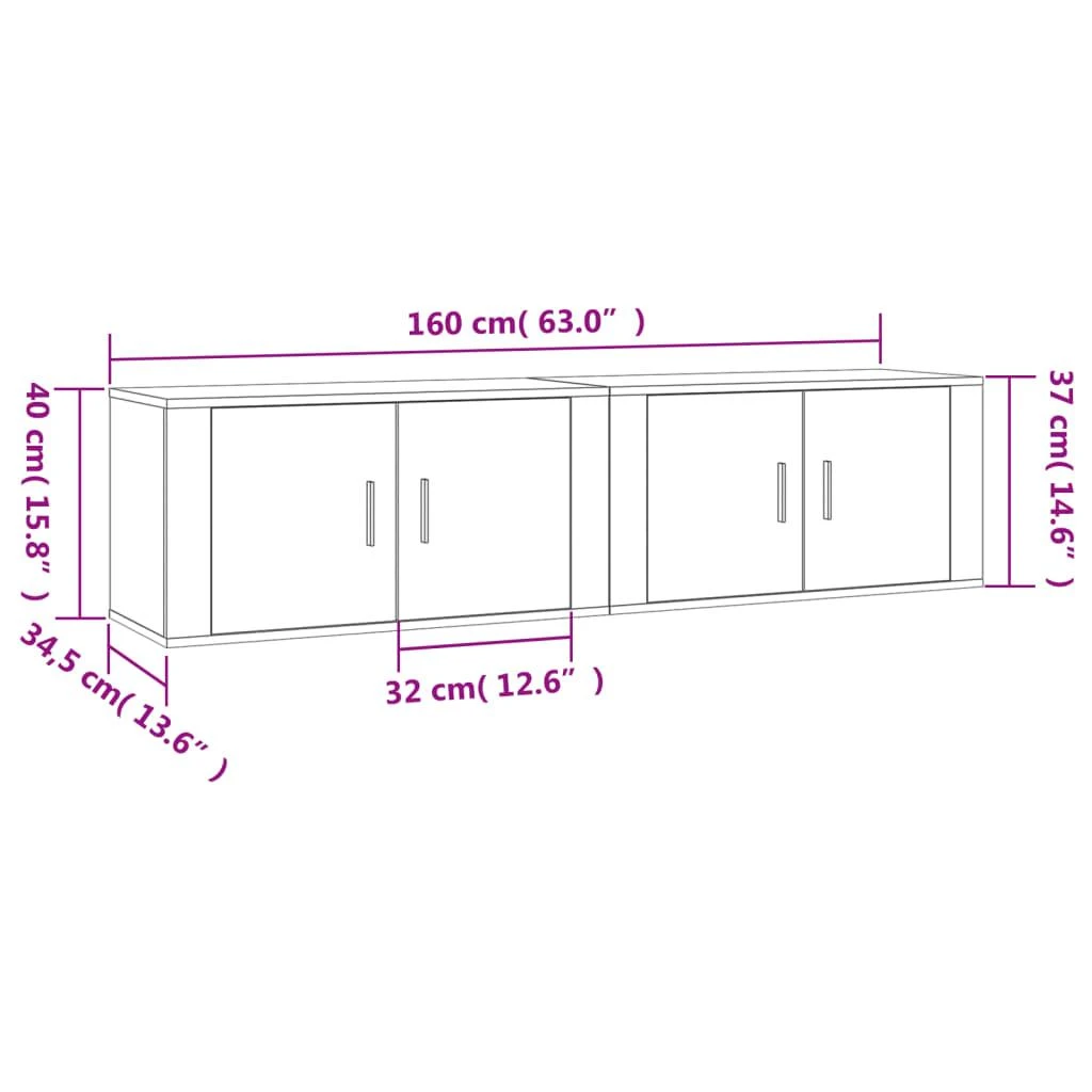 TV staliukas Sieninės televizoriaus spintelės, 2vnt., baltos, 80x34,5x40cm
