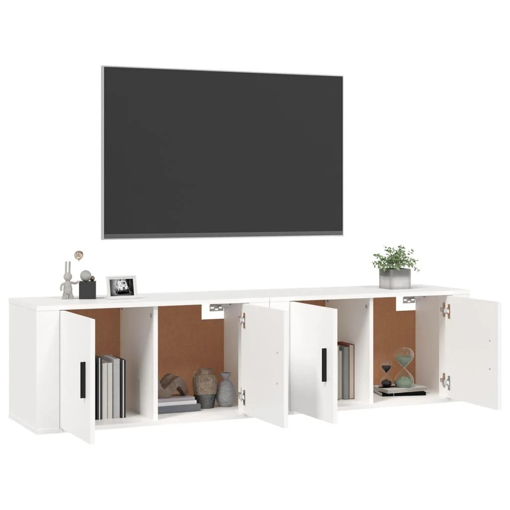 TV staliukas Sieninės televizoriaus spintelės, 2vnt., baltos, 80x34,5x40cm