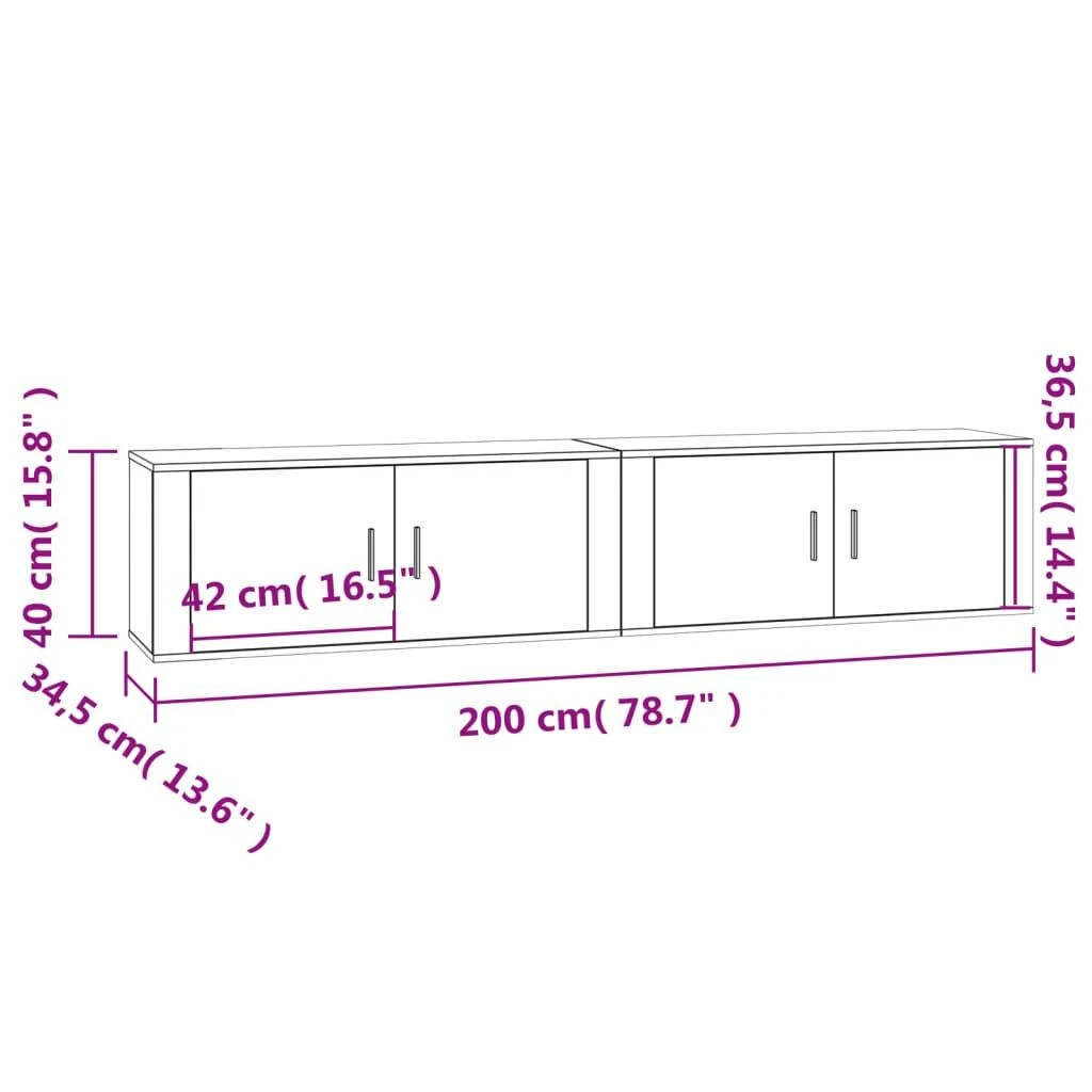 TV staliukas Sieninės televizoriaus spintelės, 2vnt., baltos, 100x34,5x40cm