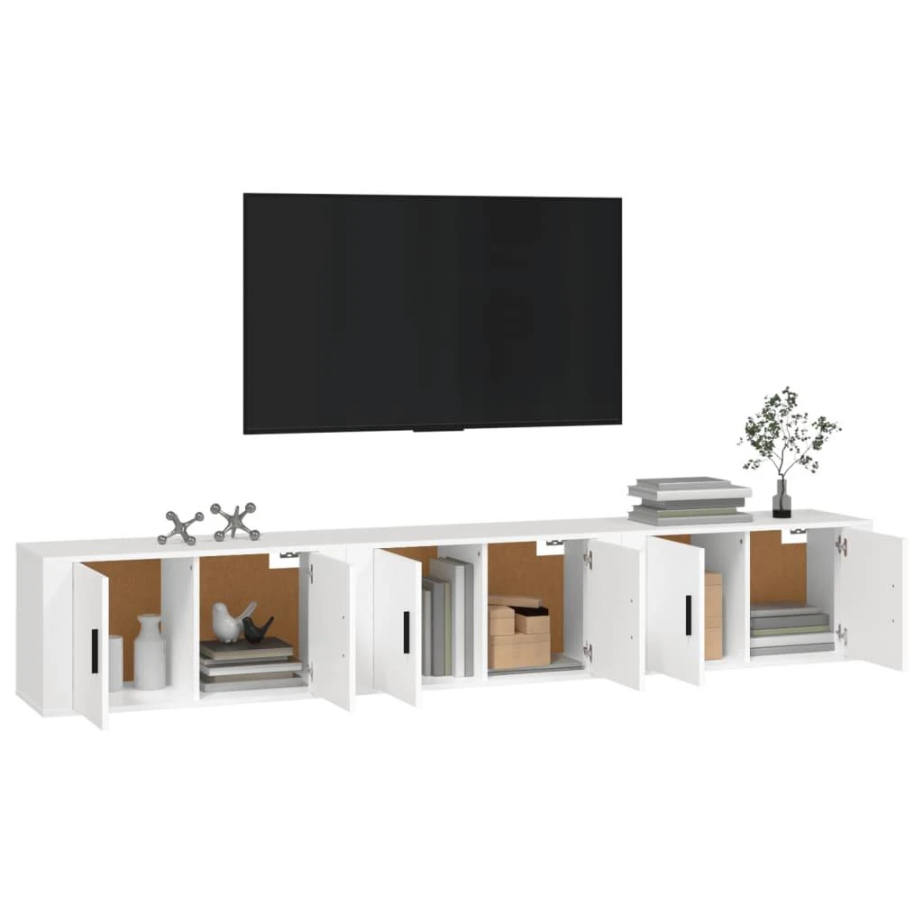 TV staliukas Sieninės televizoriaus spintelės, 3vnt., baltos, 80x34,5x40cm