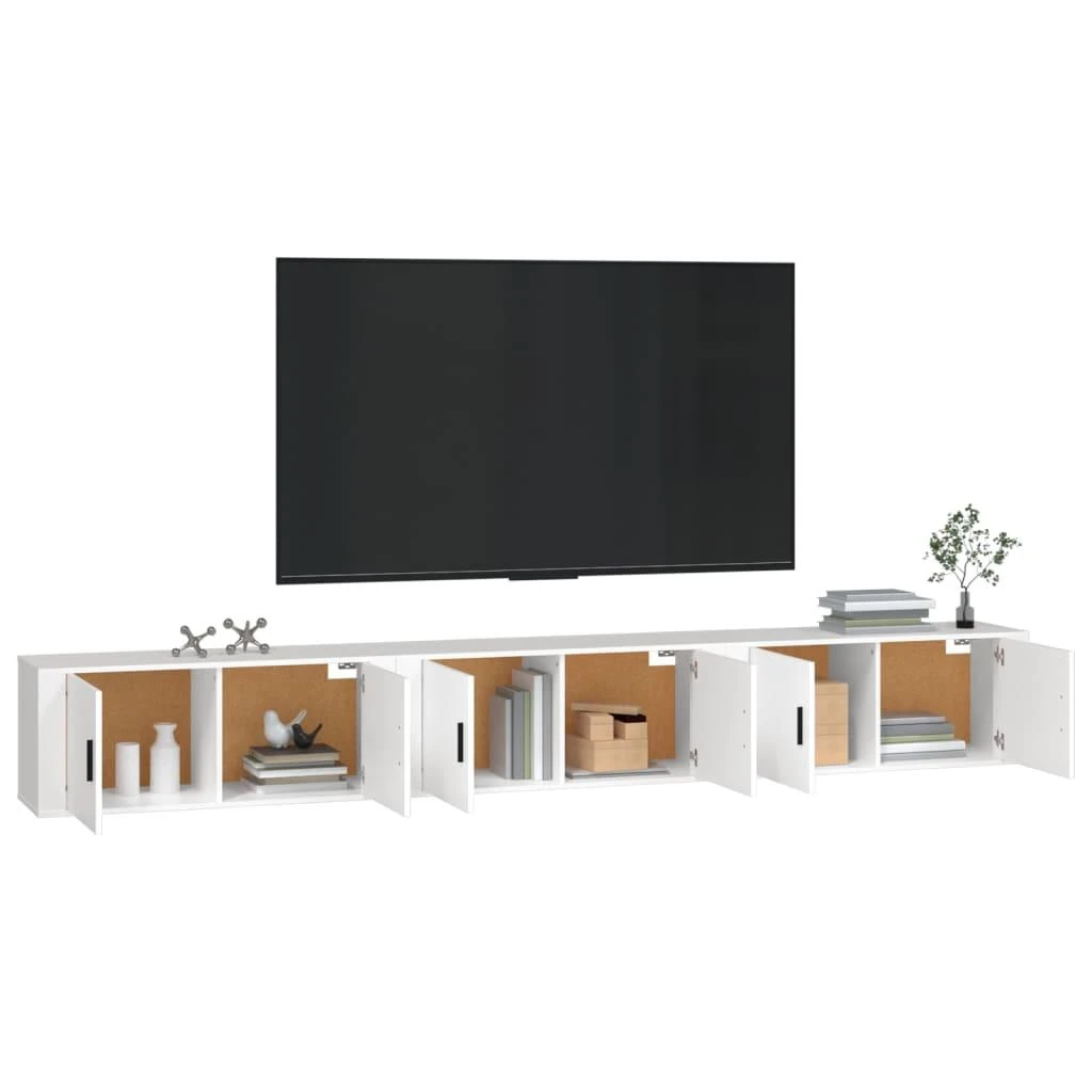 TV staliukas Sieninės televizoriaus spintelės, 3vnt., baltos, 100x34,5x40cm