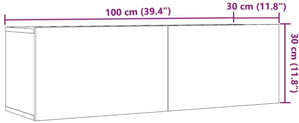 TV staliukas Sieninės TV spintelės, 2vnt., sendintos medienos, 100x30x30cm