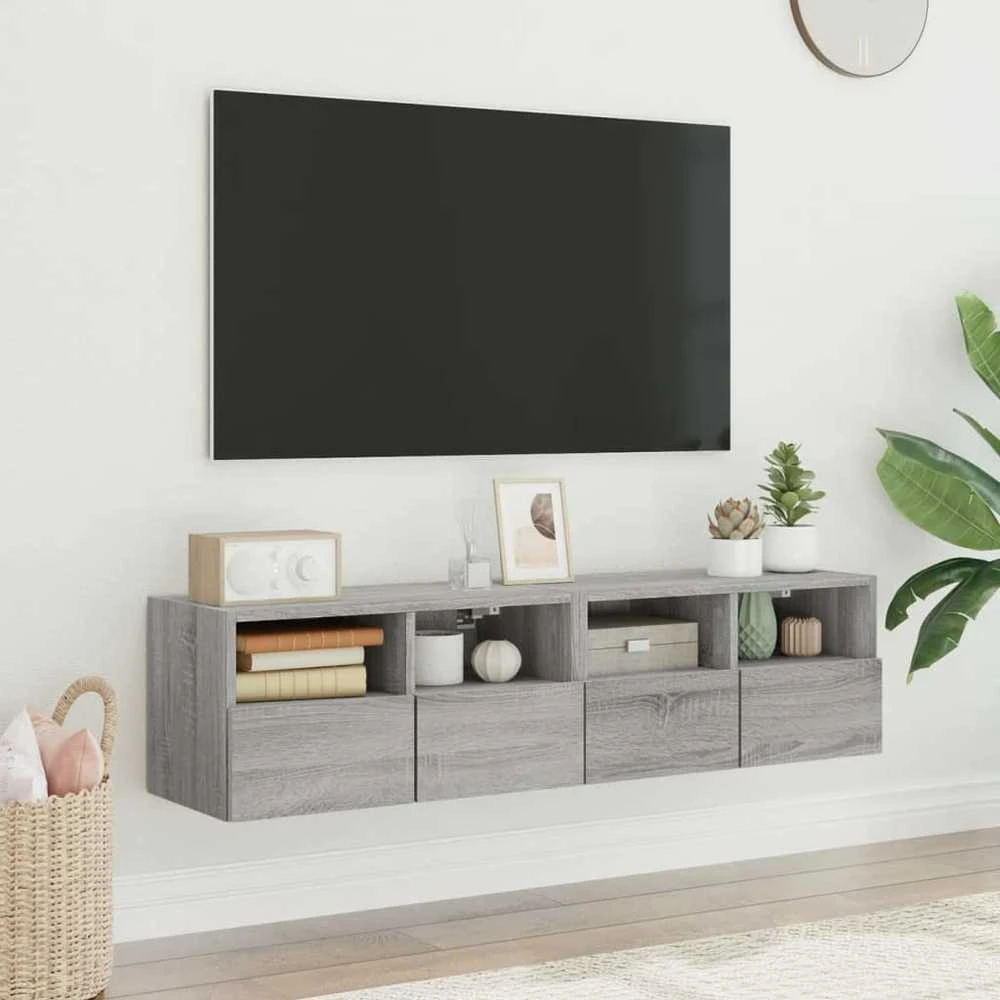 TV staliukas Sieninės TV spintelės, 2vnt., pilkos, 60x30x30cm, mediena
