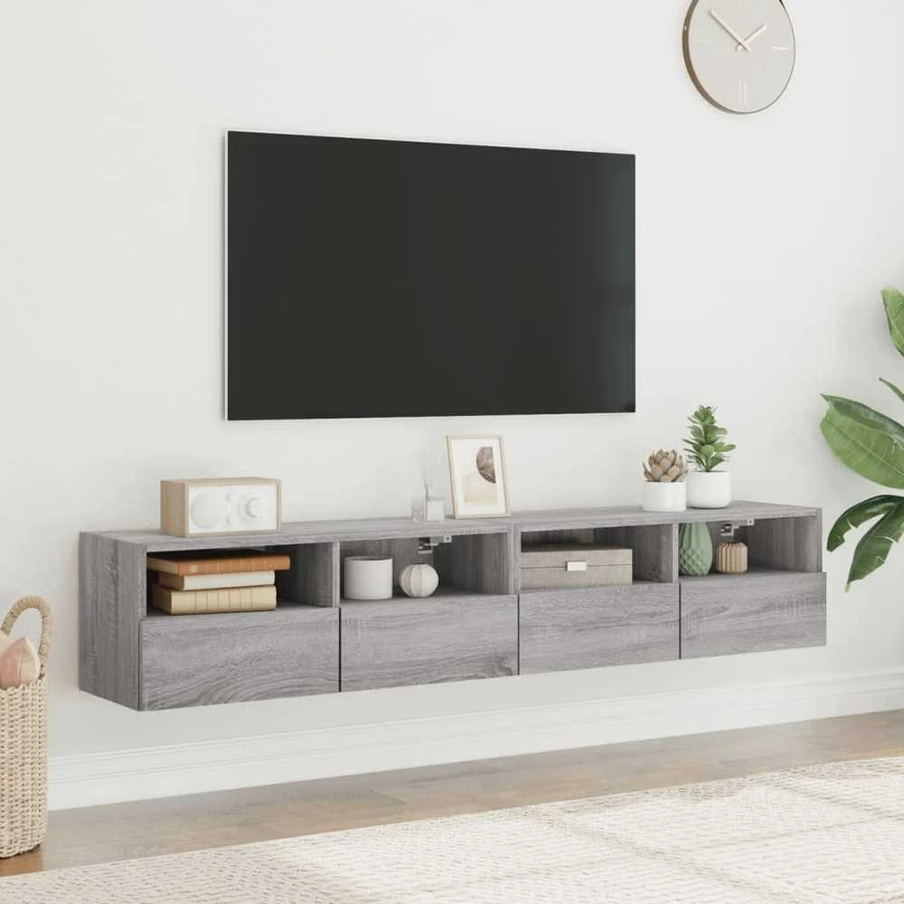 TV staliukas Sieninės TV spintelės, 2vnt., pilkos, 80x30x30cm, mediena