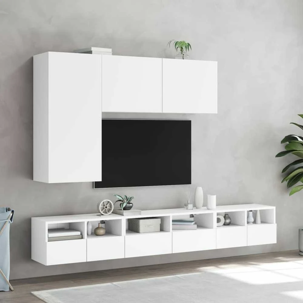 TV staliukas Sieninės TV spintelės, 2vnt., baltos, 60x30x30cm, mediena
